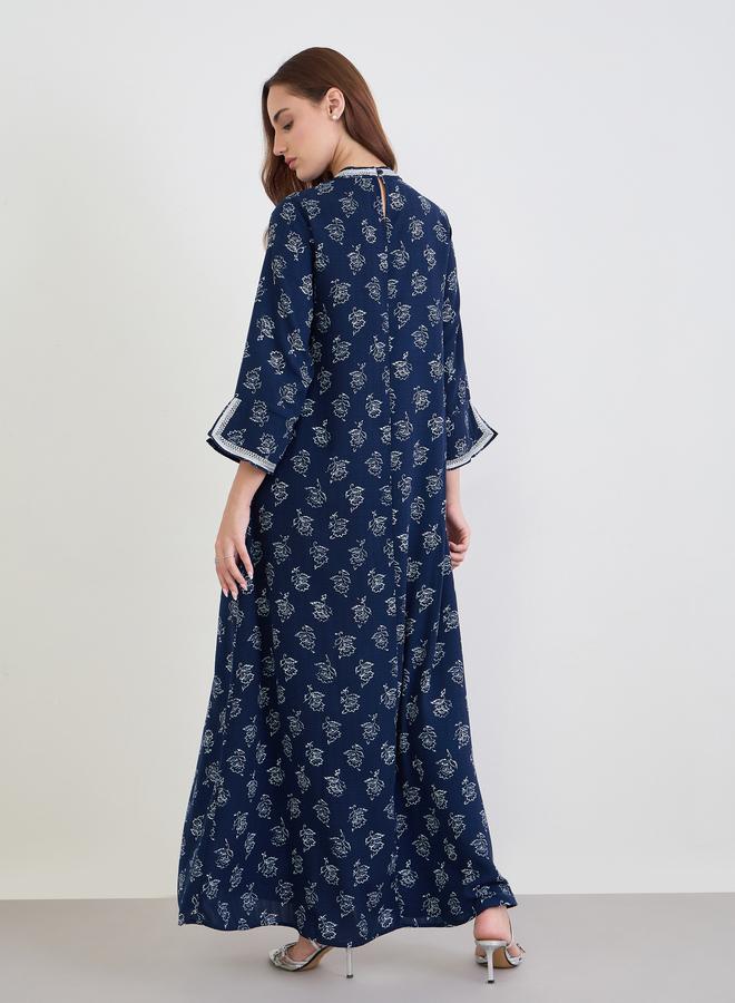 Amirah Women Navy Blue Floral Print Jalabiya - Image 3